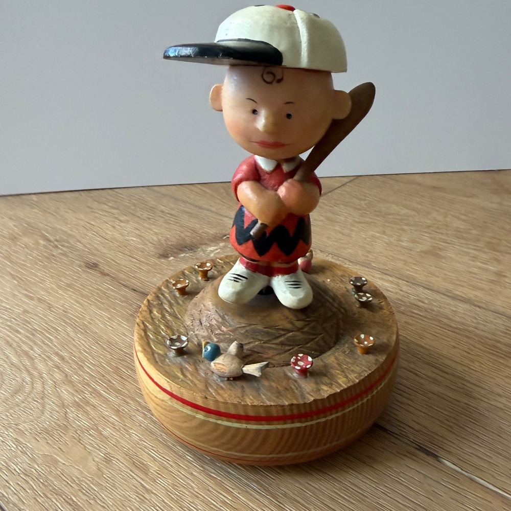 Vintage 1968 Anri Charlie Brown Baseball Music Box Reuge Swiss Movement Italy